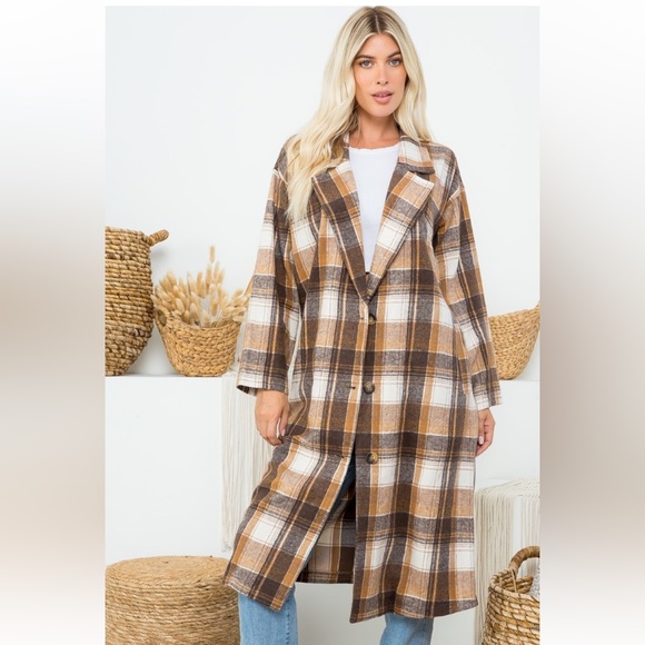 27 PLAID LONG BUTTON-DOWN COAT - Picture 3 of 6